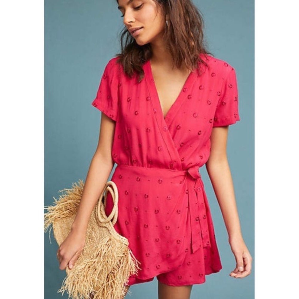 Anthropologie Red Wrap Romper